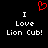 Red pixelated heart symbol above white text reading "I Love Lion Cub!" on black background.