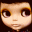 Pixelated cartoon face with light skin, brown eyes, and orange-brown hair showing two expressions: open-eyed gaze on left, closed-eye smile on right.