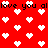 Red background with white pixelated hearts and black text repeating 'love you all' in two horizontal bands.