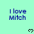 Light green background with blue text reading "I love Mitch" and small black heart symbols in a pattern