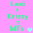 Pixelated green text on pink background shows 'Lexi + Krissy = bFFs' with heart symbol, two versions differ in heart color and presence.