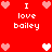 Red background with white text "I love bailey" and pink/white heart icons in a pattern, showing animation changes between frames