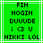 Green background with black pixelated text and symbols arranged in vertical , including 'FIN', 'NOGIN', 'DUUDE', 'i <3 U', and 'NIKKI LOL' on both sides of a central dividing line