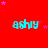 Red background with cyan text 'ashy' repeated in a , pink stars scattered throughout, and a gray rectangle in the bottom-right corner