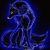 Blue-toned pixelated figure with flowing hair and a long dress against dark background, rendered in low-resolution style.