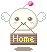 Four pixel-art frames of a white winged character holding a wooden sign with yellow text, each frame showing different facial expressions and pink flower positions against a gray background.