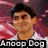 A pixelated image of a person with dark hair and a white shirt against a red-and-white striped background, labeled "Anoop Dog" in black text.