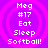 Purple background with four identical pixelated text blocks arranged in a , each displaying 'Meg #17 Eat Sleep Softball!' in white text with pink concentric circles behind