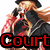 Pixelated character with blonde hair and black hat holding binoculars, red text "CourtOutlaw" below.