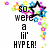 Pixelated text and colorful star-shaped decorations on a white background with gray corner.