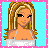 Pixel art contact sheet showing three frames of a cartoon female character in pink and white attire with blonde hair, displayed on a cyan background with pink border.