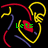 Animated neon-style icon with yellow, red, and blue lines forming a heart shape containing a red object; green text changes from 'Lets' to 'Go' then 'Dolphins'.