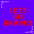 Blue background with red text reading "LETS GO BRAVES" repeated in a pattern, surrounded by white and purple star-shaped pixel clusters