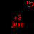 Red pixelated text and symbols on black background: two identical 'i 3 jose' arrangements with a red heart above center.