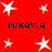 Red background with white star shapes and black text reading MIKAYLA in pixelated font across four sections.