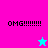 Pixelated 'OMG!!!!!!!!' text on split background with cyan and pink star icons, static display.
