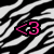 <3 and (:) icons on black-and-white zebra stripe background; pink pixelated text with white dot detail.