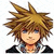 Pixelated anime-style character head and black coat silhouette side-by-side on white background.