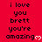 Red background with repeated black text 'i love you brett you're amazing' and white pixelated hearts, arranged in a pattern