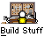 Animated contact sheet showing 12 frames of a pixel art character building at a workbench with text "Build Stuff" below each frame.