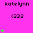 A bright pink background displays repeated text 'katelynn' and '<333' with green heart symbols animating in vertical sequences.