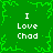 Green background with pixelated green branch-like patterns and four identical white text blocks reading "I Love Chad" arranged in a