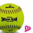 A static image with a yellow softball on the left and pink text on a bright pink background.