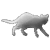 Pixelated grayscale image of a quadrupedal creature with elongated limbs and a rounded body, positioned in mid-stride against a solid light gray background.