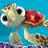 Pixelated cartoon characters from Finding Nemo including a sea turtle, clownfish, and blue tang fish with text reading "I love nemo" on a light blue background.