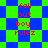 Pixelated animation of red text 'fall out boy rulez' over shifting green and blue diamond patterns.
