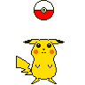 Pixel art Pikachu with red-and-white Poké Ball props in various positions , some showing fire effects on the head