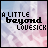 nine pixelated displays 'A LITTLE beyond LOVESICK' text with alternating pink and black lettering over a soft pink and blue cloud background