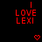 Red pixelated text 'I LOVE LEXI' on black background with animated heart and arrow symbols above the text.