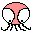 Six pixel-art jellyfish icons arranged in two , each with large white eyes and black tentacles against a gray background