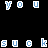 Pixel art animation frame showing a character with red bandana and 'OK' shirt surrounded by scattered blue letters on black background.