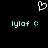 Pixelated white heart symbol above two identical light blue 'lylof (:' text strings on black background.