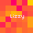 A static pixel art image with a of orange and pink squares forming a background, overlaid with four instances of the text "Lizzy" in white pixelated font