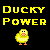Static pixel art icon featuring yellow text "Ducky Power" above a small cartoon duck on black background.