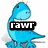 Blue dinosaur icon with text overlays in four : 'rawr', 'means', 'i love u', and 'in dinosaur <333' with pixelated font