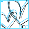 Animated contact sheet of six frames showing a black and blue heart-shaped line drawing with changing heart icons at top-left corners.