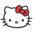 Pixelated white cat face with black eyes, yellow nose, and red bow on right side, outlined in dark gray against white background.