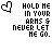 A 5x5 contact sheet of animated frames showing a pixel art icon with text "HOLD ME IN YOUR ARMS & NEVER LET ME GO." and heart symbols changing color/shape across frames.