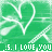 Green background with white heart outlines and repeated 'P.S. I LOVE YOU' text in pixelated font, featuring small animated hearts floating upward.