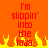 Pixelated text reads 'I'm slippin' into the lava' over orange background with yellow flame shapes at bottom.
