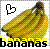 Pixelated banana bunch with heart symbol and 'bananas' text on white background with colored dots.
