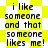Yellow and white pixelated background with black text reading "i like someone and that someone likes me!" in two identical vertical sections.