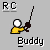 Animated sequence showing a yellow-shirted figure with white head holding a fishing rod, transitioning to blue-and-yellow vehicles on brown terrain beneath 'Buddy' text.