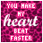 Animated contact sheet of a 5x5 grid showing sequential frames from an AIM buddy icon with pink leopard-print background and text "YOU MAKE MY HEART BEAT FASTER" where the word "HEART" changes color across frames.