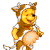 Animated sequence of a cartoon bear in a cow costume with a red collar, white and brown body, and a large belly, performing various poses against a gray background.