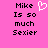 Pixelated text on pink background with a white heart symbol above the name "Mike" in black block letters.